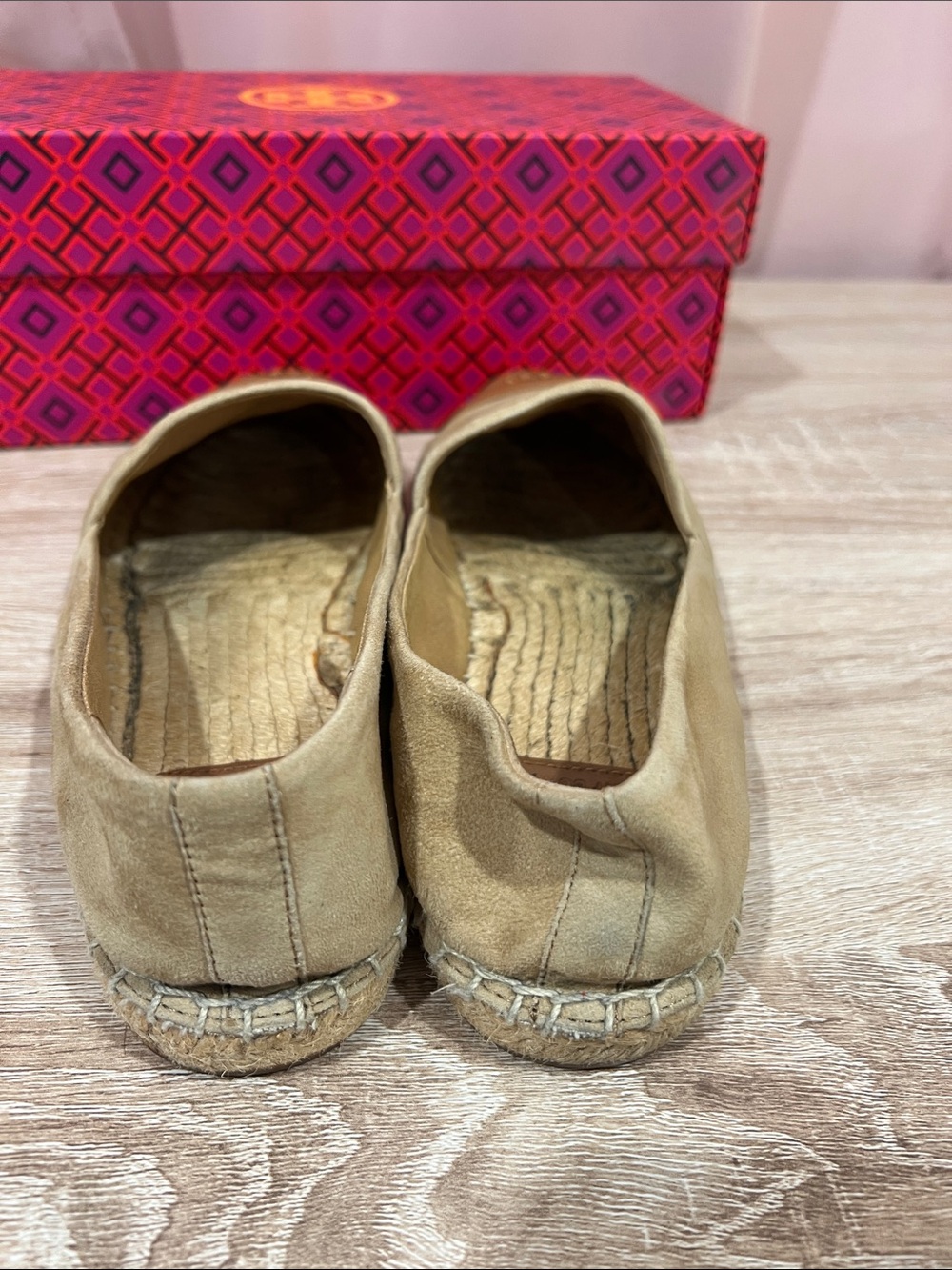 Tory Burch Beige Canvas Espadrille Flats with Brown Leather Toe Cap - Picture 5 of 5